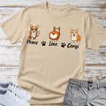 Peace Love Corgi T-Shirt — Cute Corgi Paw Print Tee for Dog Lovers