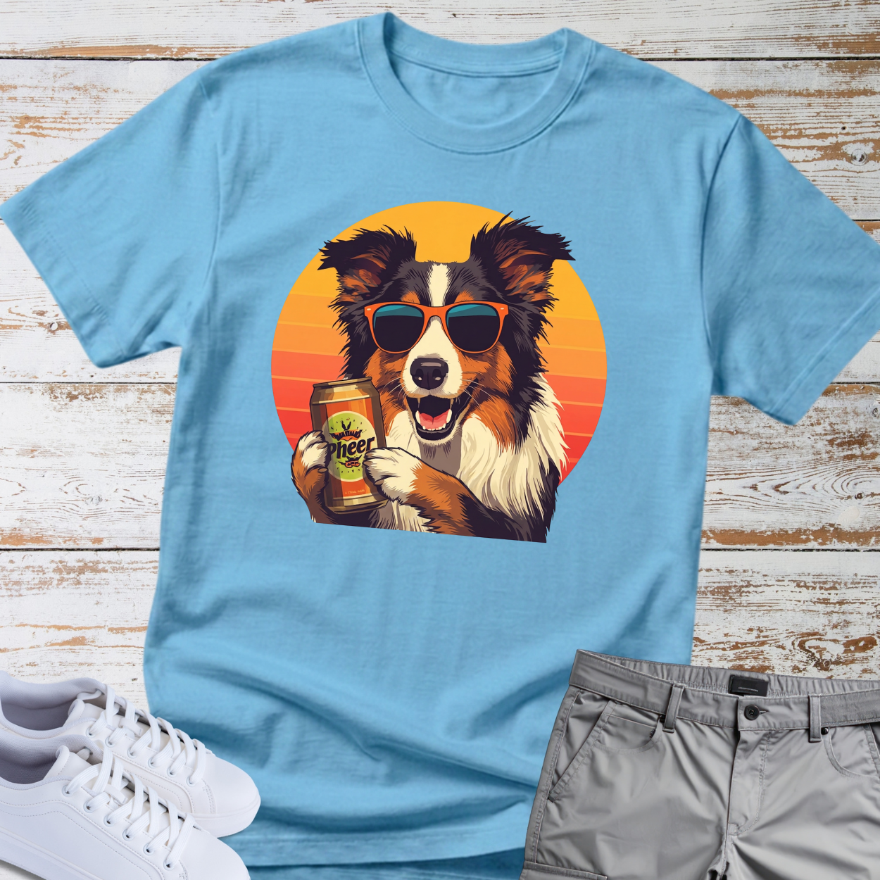 Australian Shepherd With Sunglasses Cool Pheer Retro T-Shirt