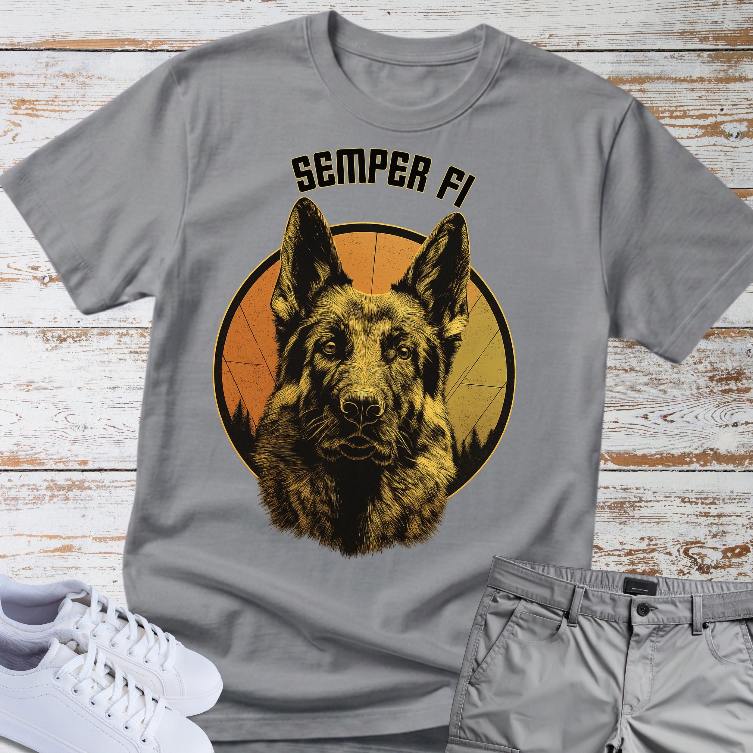 Military K9 Tribute German Shepherd Semper Fi T-Shirt