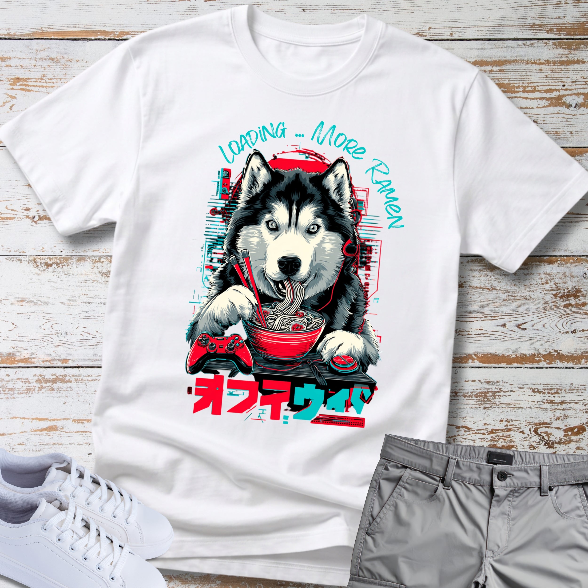 Gaming Siberian Husky Ramen T-Shirt