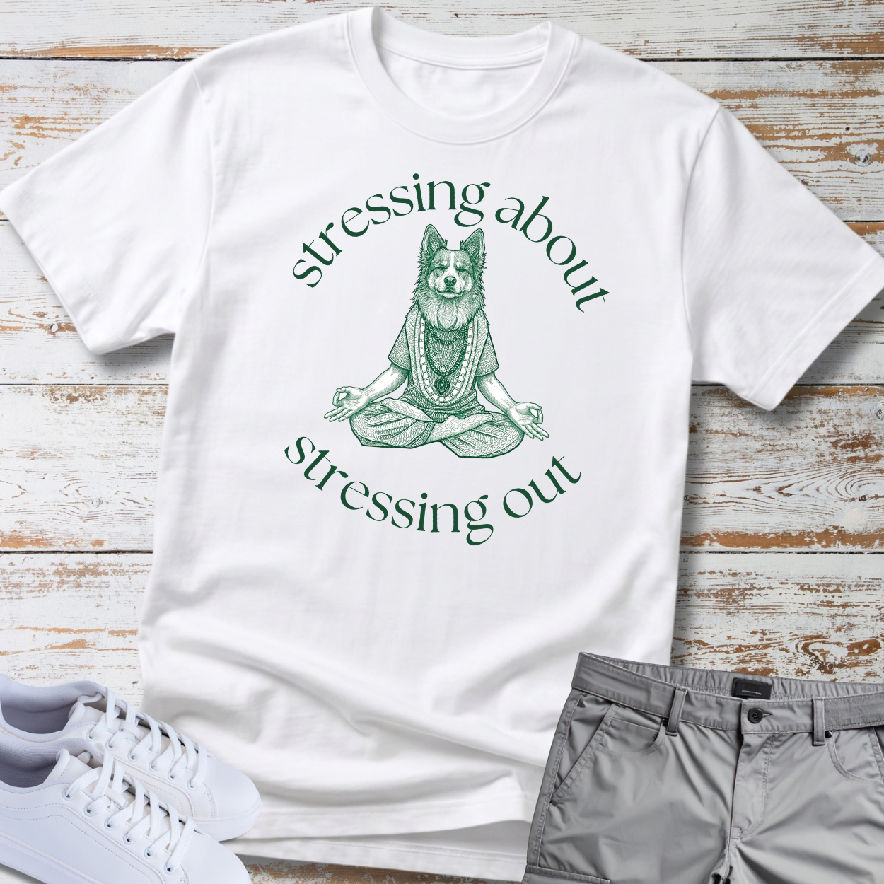 "Stressing About, Stressing Out" Australian Shepherd Yoga Dog T-Shirt