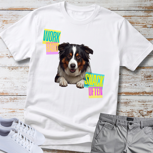 Australian Shepherd "Work Hard Snack Often" Tee