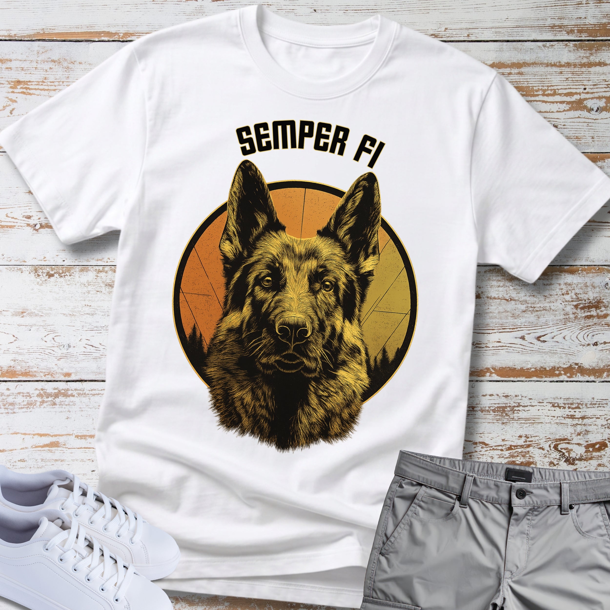 Military K9 Tribute German Shepherd Semper Fi T-Shirt